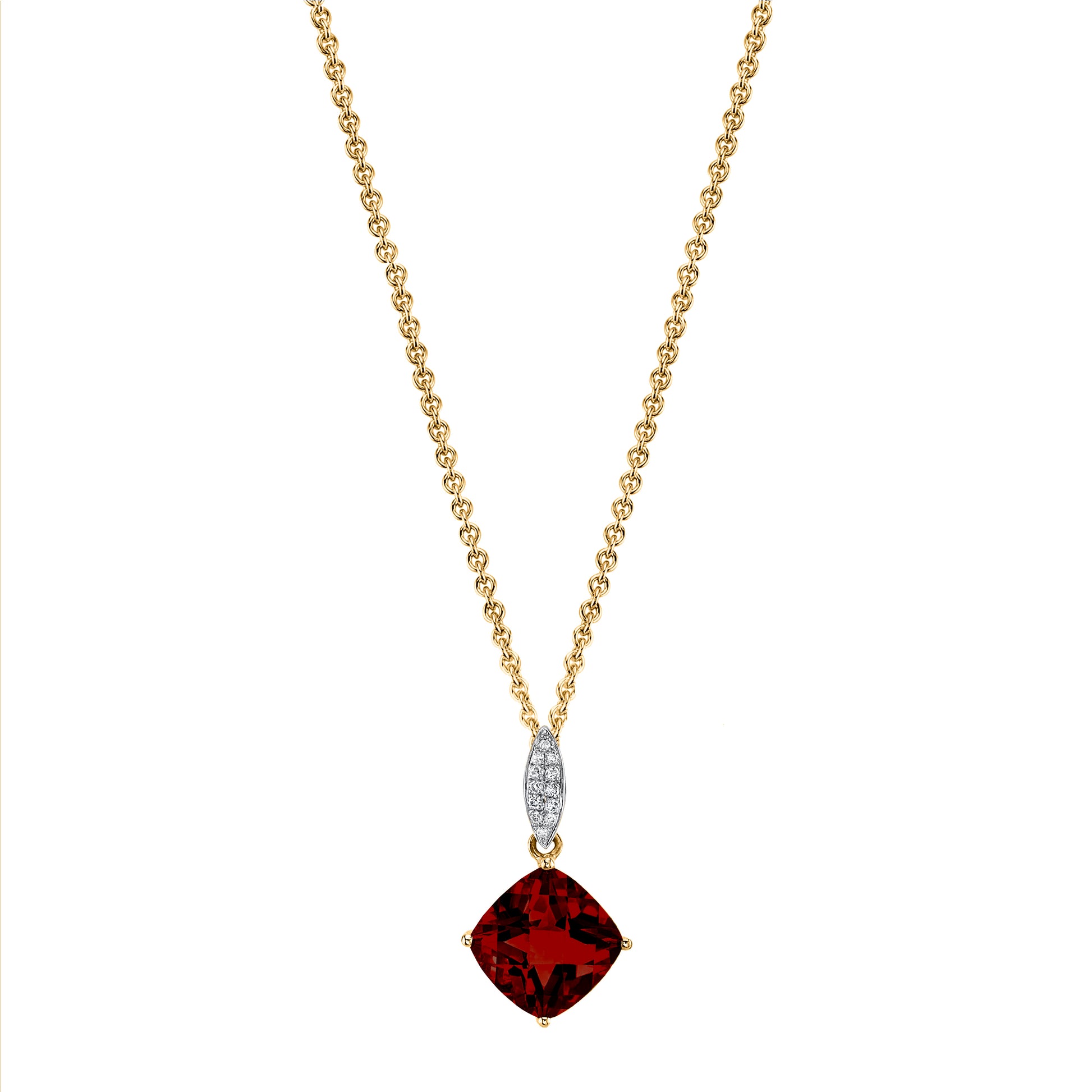 Round Garnet Charm Pendant with Diamonds in 14K Yellow Gold