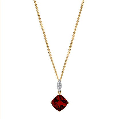 Round Garnet Charm Pendant with Diamonds in 14K Yellow Gold