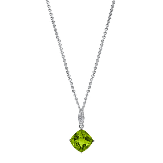 Round Peridot Charm Pendant with Diamonds in 14K White Gold