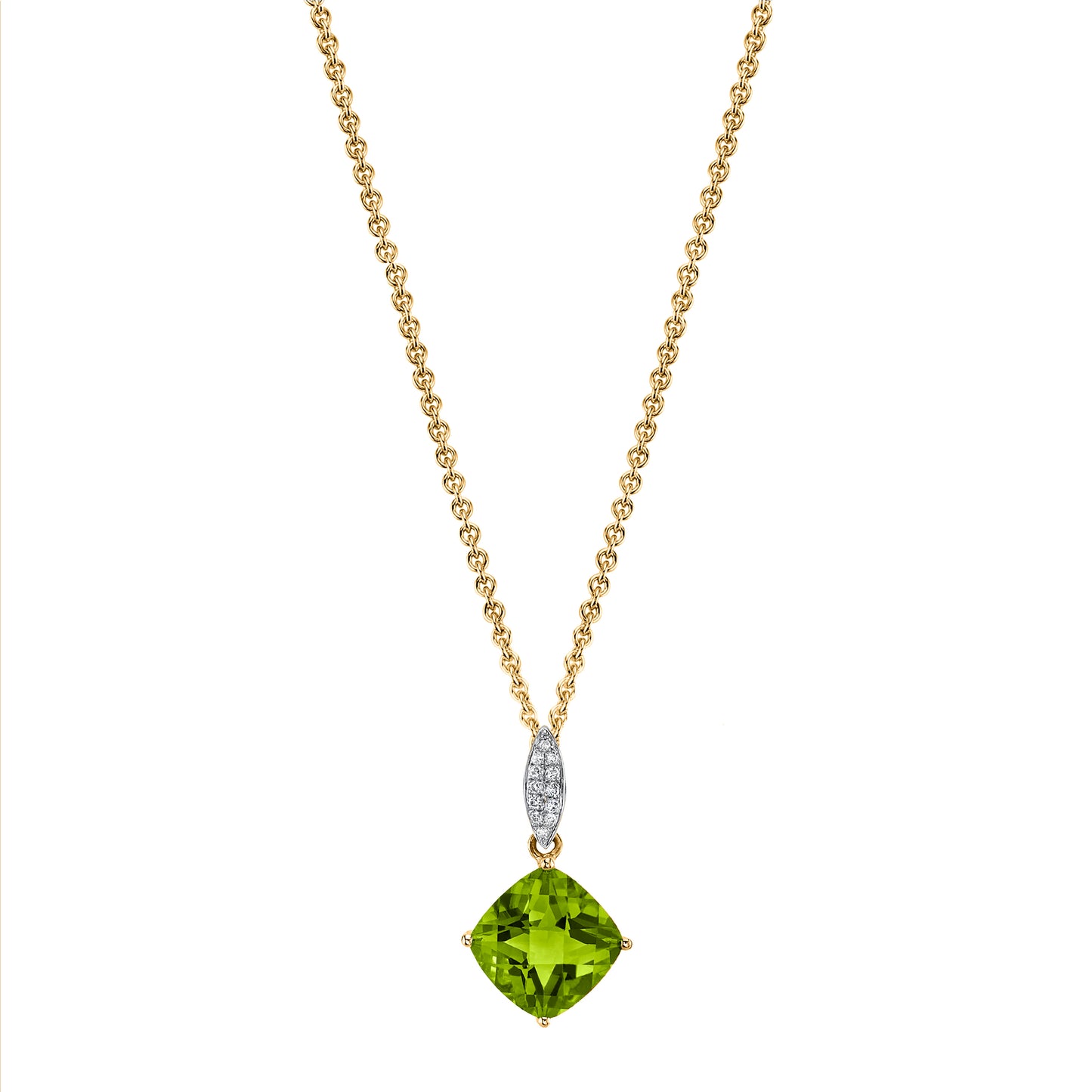 Round Peridot Charm Pendant with Diamonds in 14K Yellow Gold