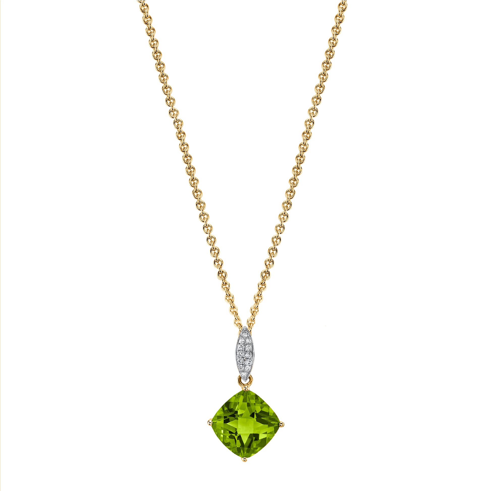 Round Peridot Charm Pendant with Diamonds in 14K Yellow Gold
