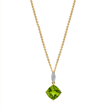 Round Peridot Charm Pendant with Diamonds in 14K Yellow Gold
