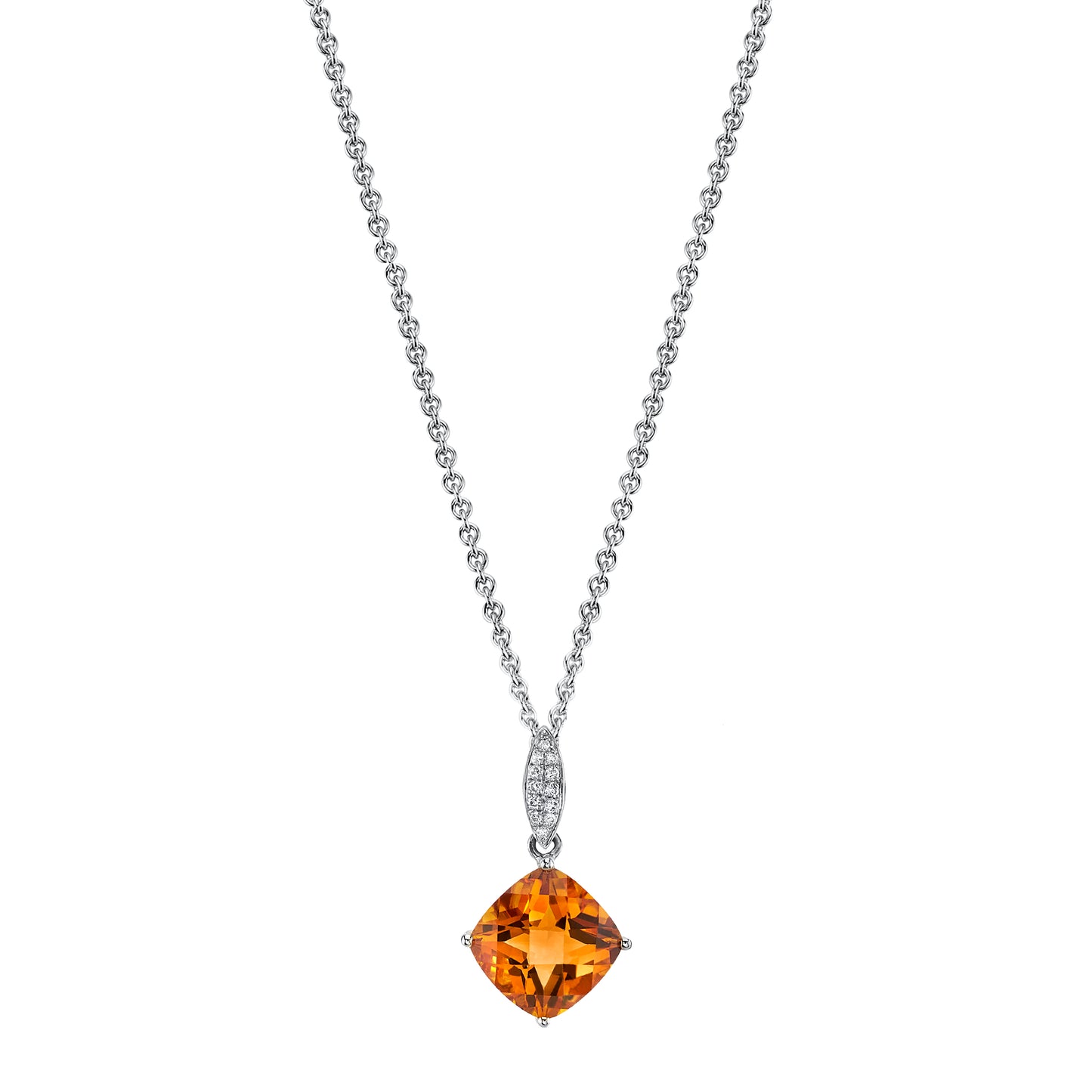 Round Madiera Citrine Charm Pendant with Diamonds in 14K White Gold