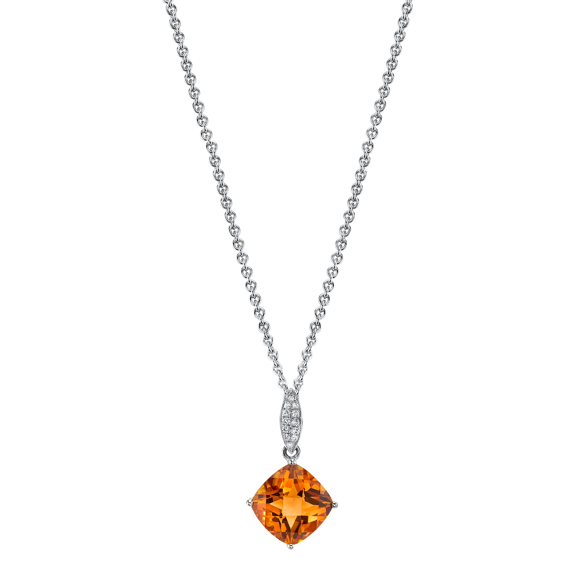 Round Madiera Citrine Charm Pendant with Diamonds in 14K White Gold
