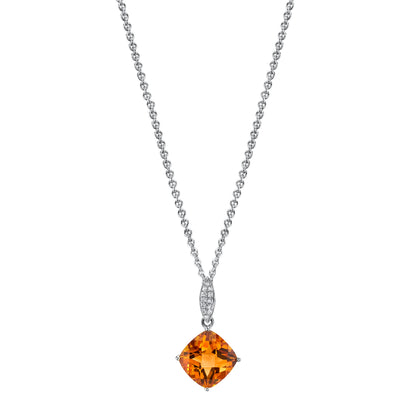 Round Madiera Citrine Charm Pendant with Diamonds in 14K White Gold