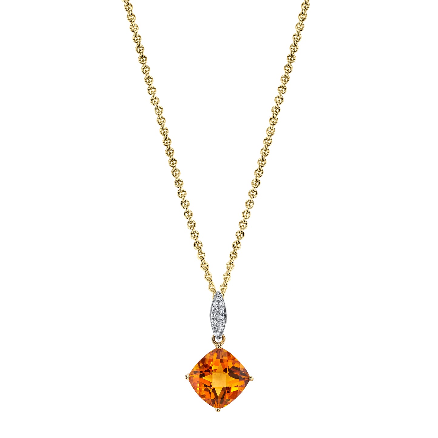 Round Madiera Citrine Charm Pendant with Diamonds in 14K Yellow Gold