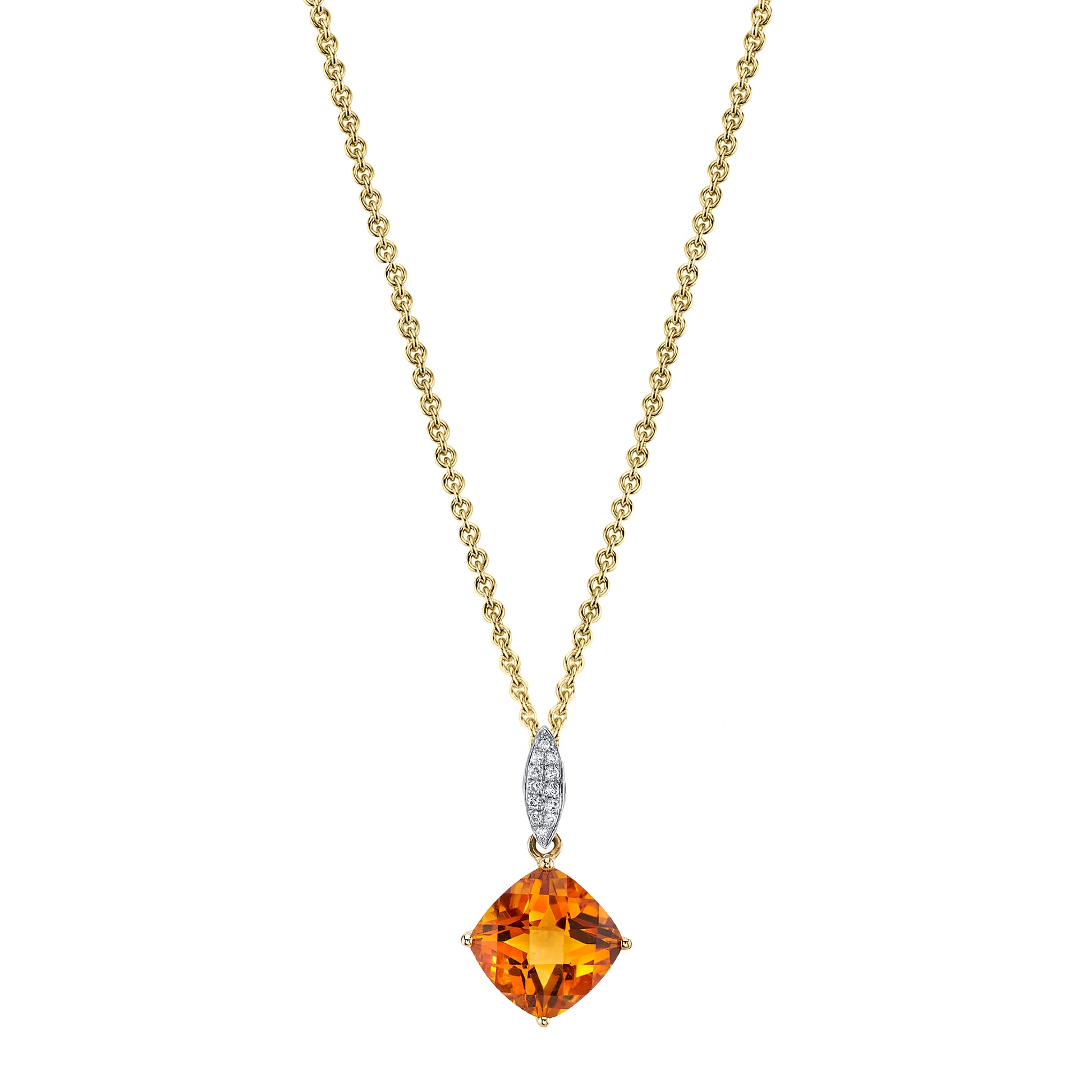 Round Madiera Citrine Charm Pendant with Diamonds in 14K Yellow Gold