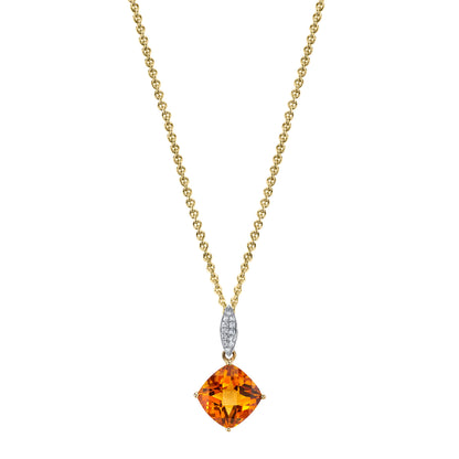 Round Madiera Citrine Charm Pendant with Diamonds in 14K Yellow Gold