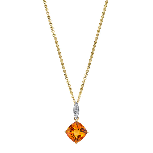 Round Madiera Citrine Charm Pendant with Diamonds in 14K Yellow Gold