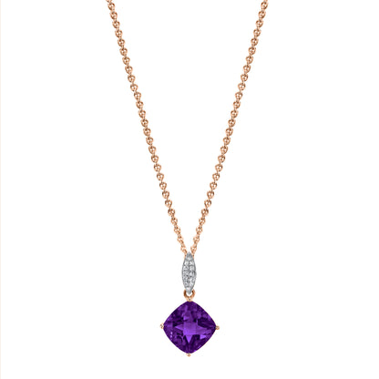14K Cushion Amethyst and Diamond Charm Pendant