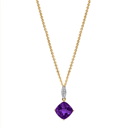 14K Cushion Amethyst and Diamond Charm Pendant