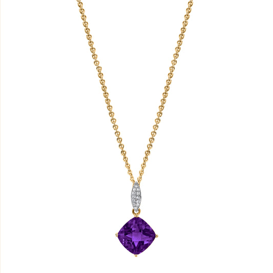 14K Cushion Amethyst and Diamond Charm Pendant