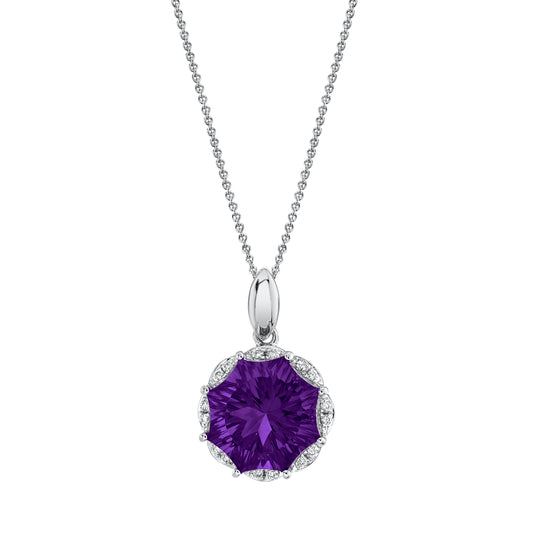 14K 3.87ct Fancy Octagon Cut Amethyst and Diamond Pendant