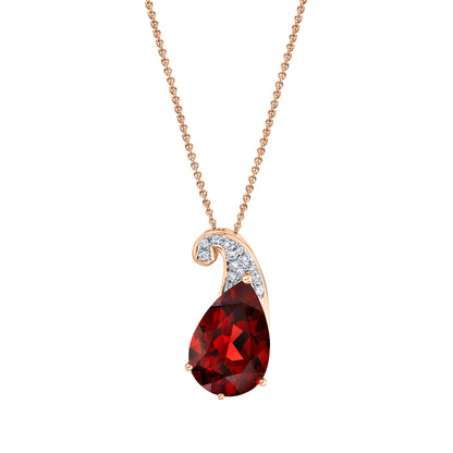 Pear Shape Garnet Seedling Pendant with Diamonds in 14K Rose Gold