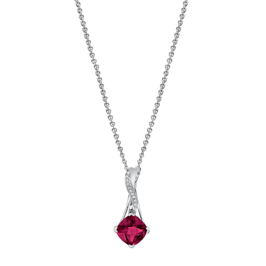 Cushion Rhodolite Garnet Pendant with Diamonds in 14K White Gold