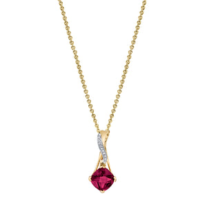 Cushion Rhodolite Garnet Pendant with Diamonds in 14K Yellow Gold