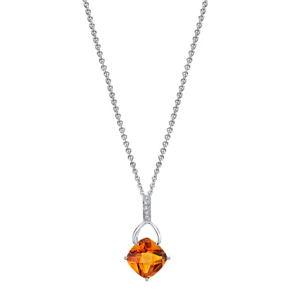 Cushion Madiera Citrine Wishbone Pendant with Diamonds in 14K White Gold