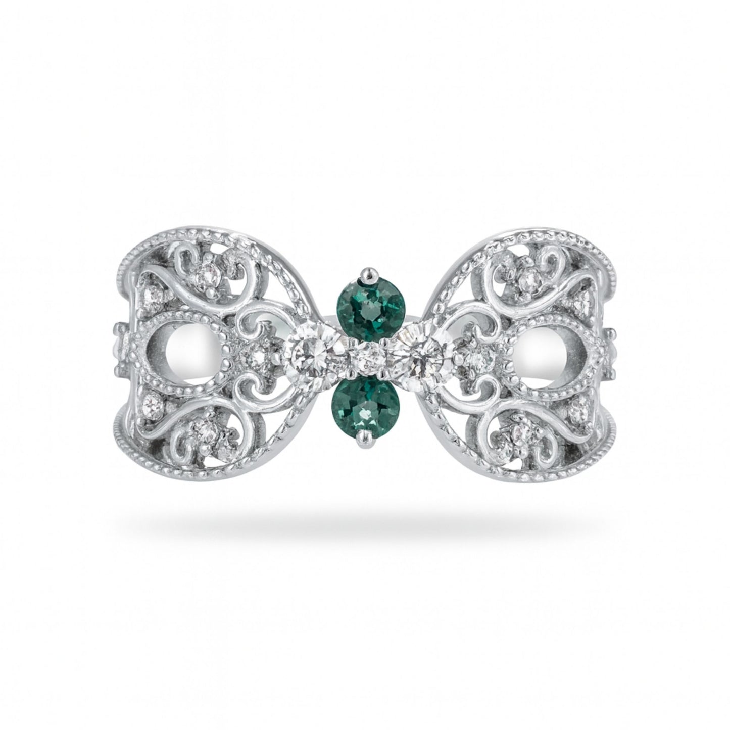 Platinum 0.10cttw Round Alexandrite 0.11cttw White Diamonds Ring
