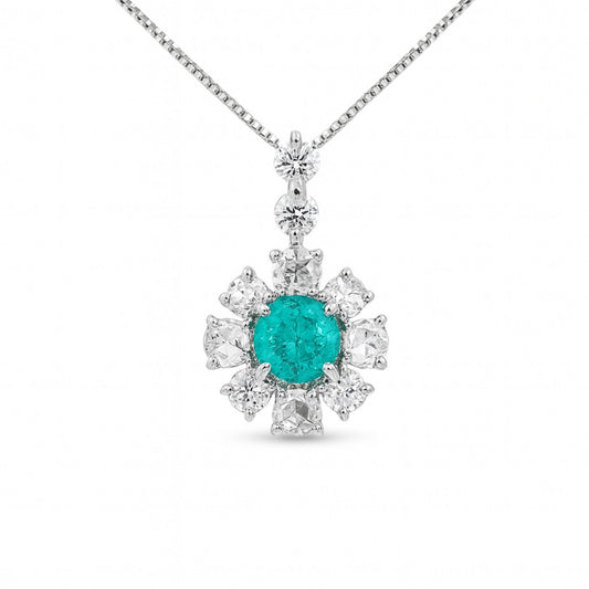 Platinum 0.35ct Round Brazilian Paraiba 0.41cttw White Diamonds Necklace