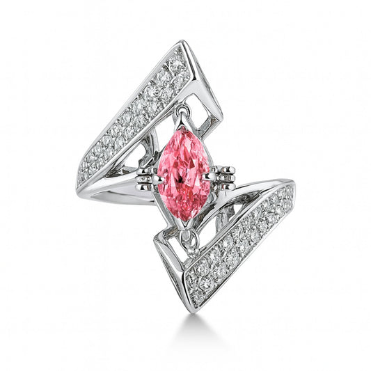 Platinum 0.57ct Oval Padparadscha 0.29cttw White Diamonds Ring
