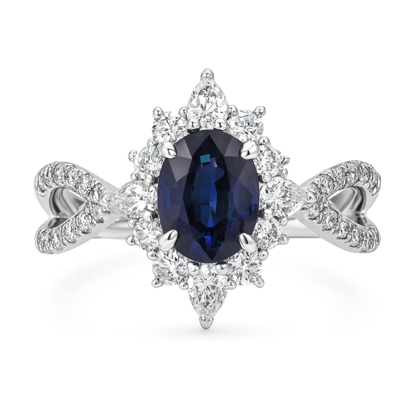 Platinum 0.66ct Oval Benitoite 0.69cttw White Diamonds Ring