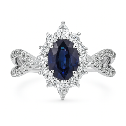 Platinum 0.66ct Oval Benitoite 0.69cttw White Diamonds Ring