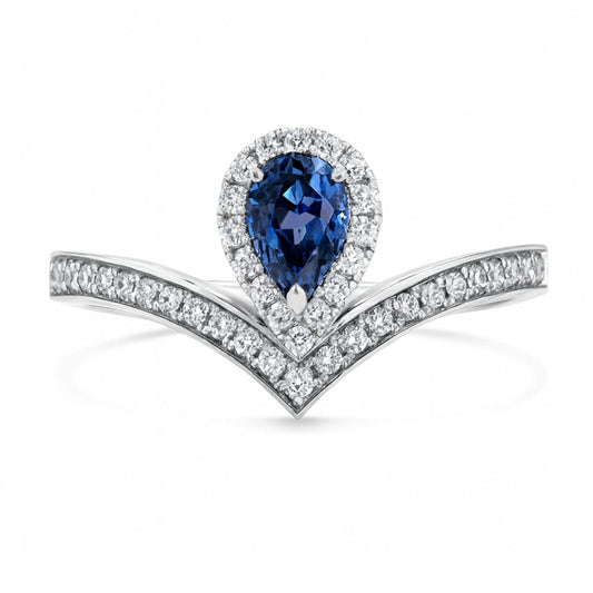 Platinum 0.66ct Pear Shape Benitoite 0.25cttw White Diamonds Ring