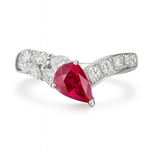 Platinum 1.36ct Pear Shape Ruby 0.71cttw White Diamonds Ring