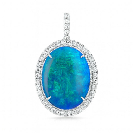 Platinum 16.41ct Oval Black Opal 2.01cttw White Diamonds Pendant