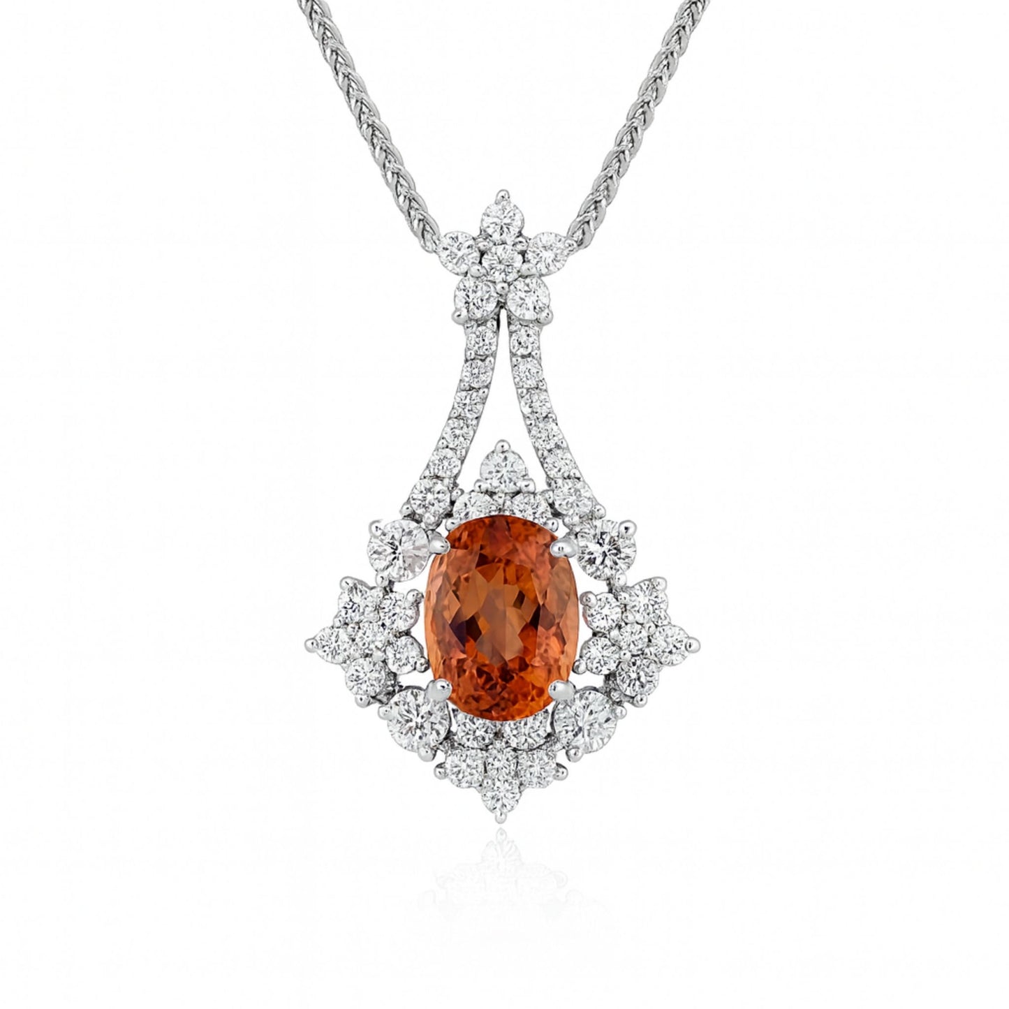 Platinum 2.26ct Oval Imperial Topaz 1.10cttw White Diamonds Necklace