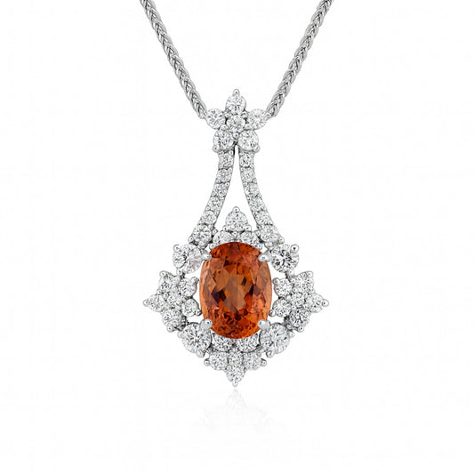 Platinum 2.26ct Oval Imperial Topaz 1.10cttw White Diamonds Necklace