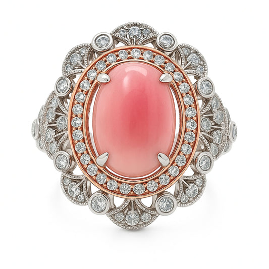 Platinum 3.21ct Oval Conch Pearl 0.70cttw White Diamonds Ring