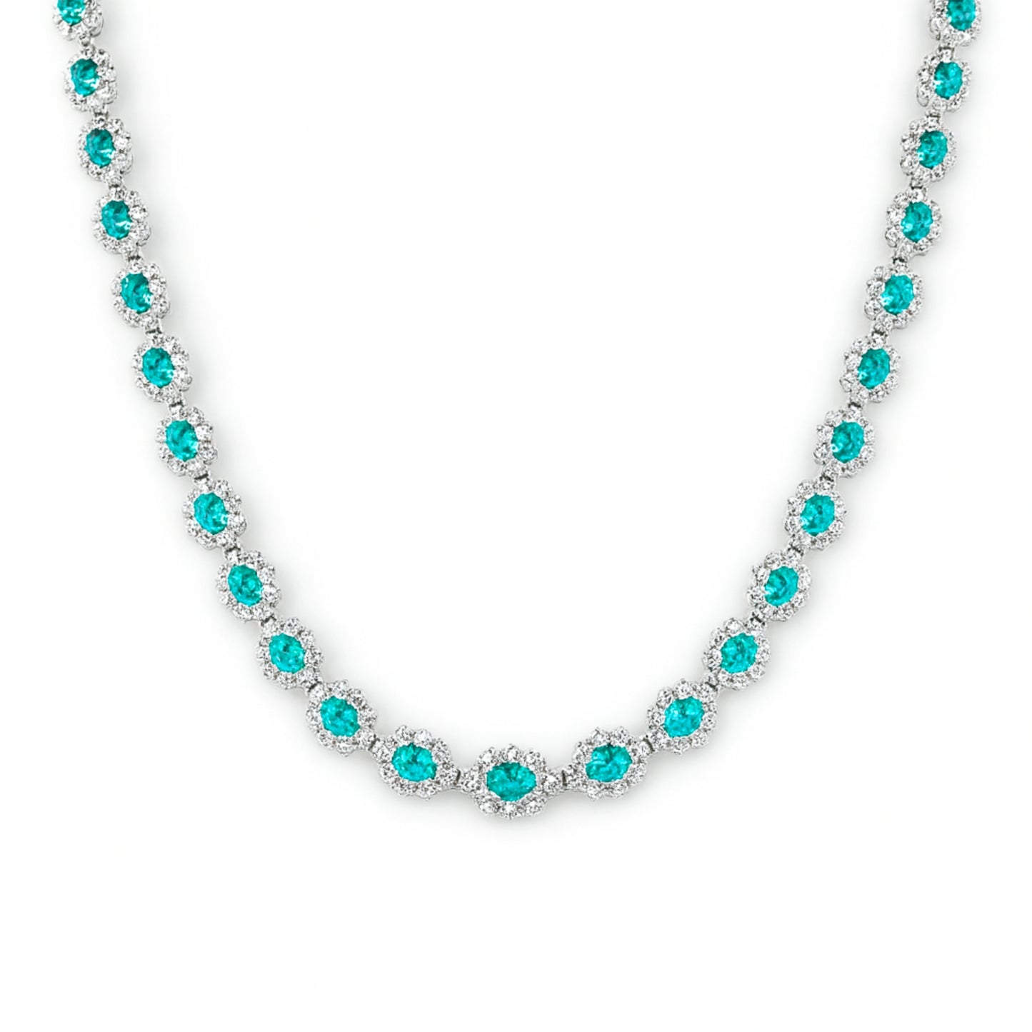 Platinum 5.87cttw Oval Brazilian Paraiba 6.08cttw White Diamonds Necklace