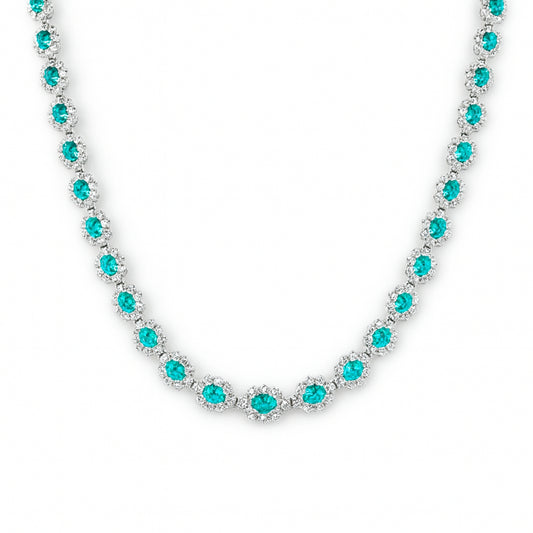Platinum 5.87cttw Oval Brazilian Paraiba 6.08cttw White Diamonds Necklace