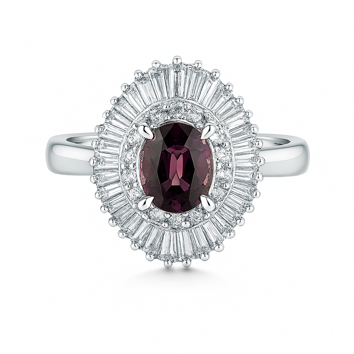 Platinum 0.98ct Oval Color Change Sapphire 1.06cttw VS White Diamonds Ring