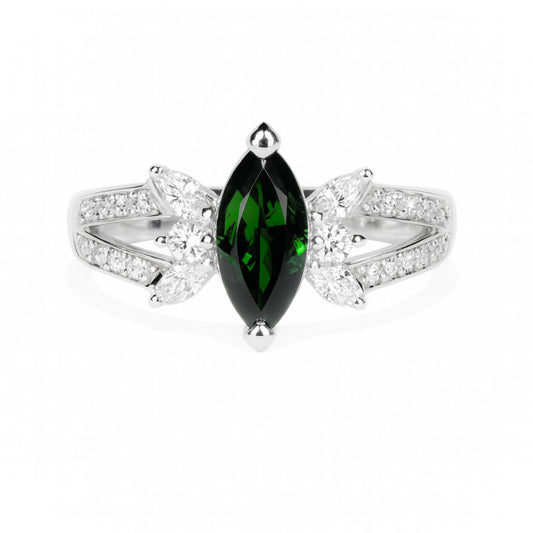 Platinum 1.01ct Marquise Tsavorite 0.31cttw Round and Marquise White Diamonds Ring