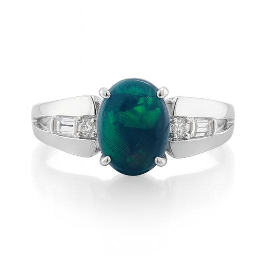 Platinum 1.23ct Oval Black Opal 0.15cttw White Diamonds Ring