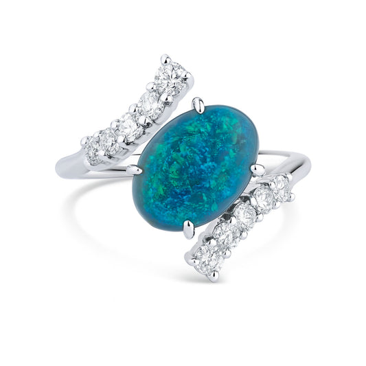 Platinum 1.57ct Oval Black Opal 0.43cttw White Diamonds Ring