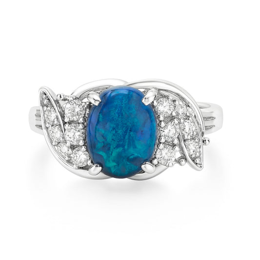 Platinum 1.59ct Oval Black Opal and Diamond Ring