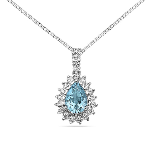 Platinum 1.78ct Pear Shape Santa Maria Aquamarine 0.85cttw White Diamonds Necklace