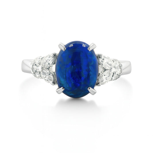 Platinum 2.16ct Oval Black Opal 0.30cttw White Diamonds Ring