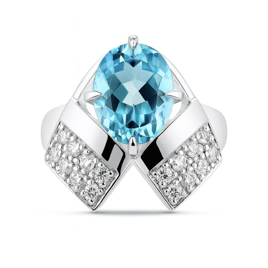 Platinum 2.24ct Oval Santa Maria Aquamarine 0.32cttw White Diamonds Ring