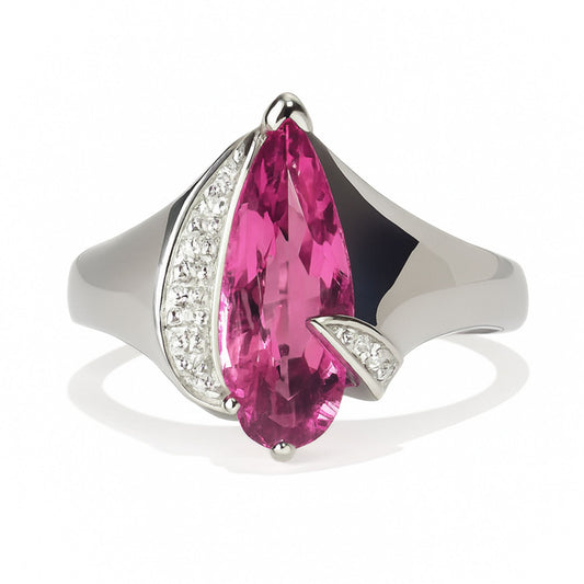 Platinum 2.75ct Pear Shape Pink Tourmaline 0.08cttw White Diamonds Ring