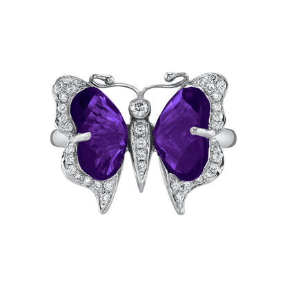14K 3.35ct Amethyst and Diamond Butterfly Ring