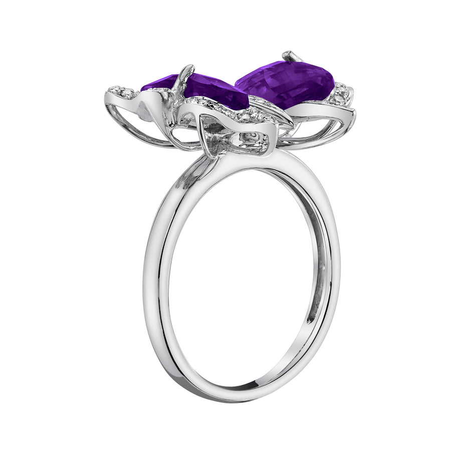 14K 3.35ct Amethyst and Diamond Butterfly Ring