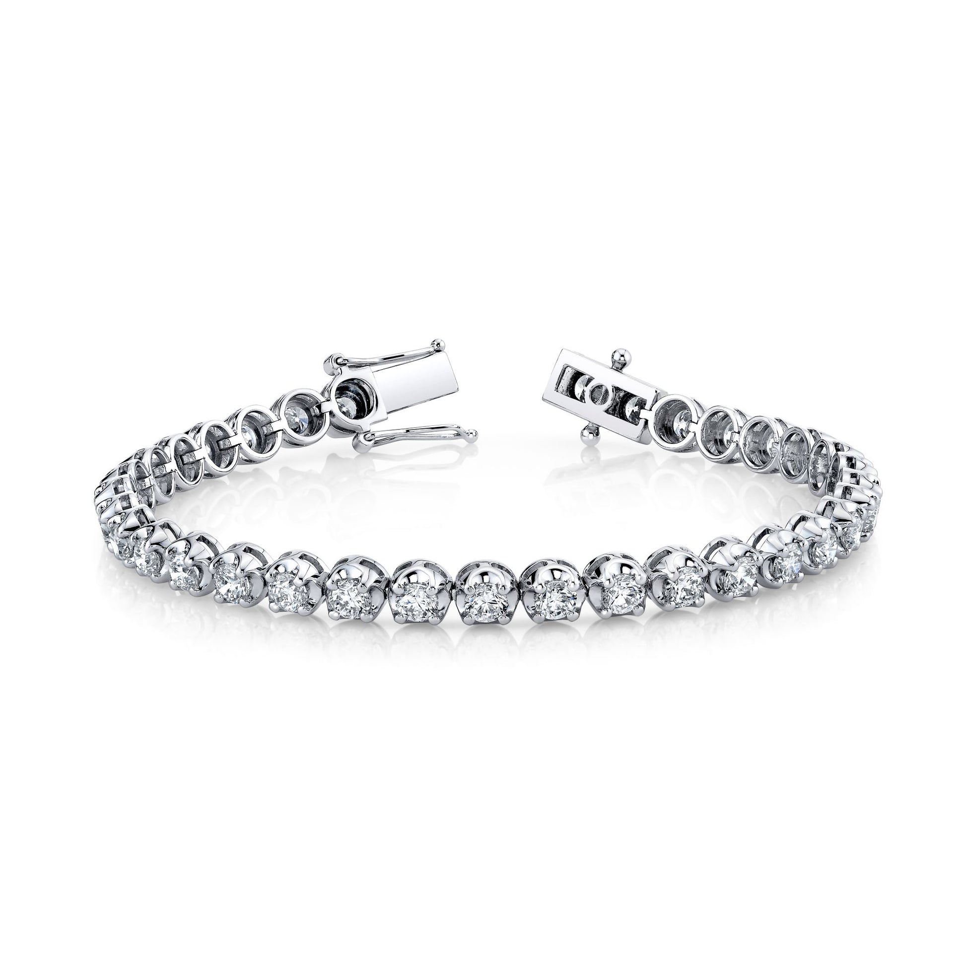 Round Natural White Diamond Tennis Bracelet in 14K White Gold