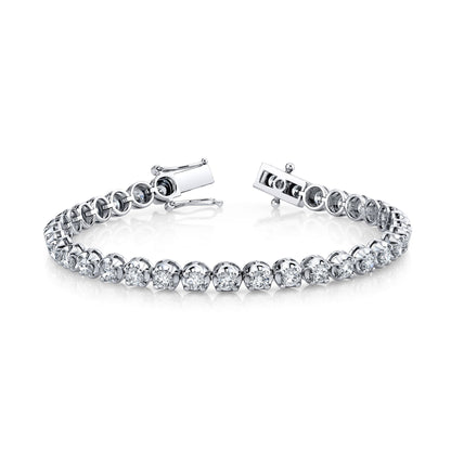 Round Natural White Diamond Tennis Bracelet in 14K White Gold