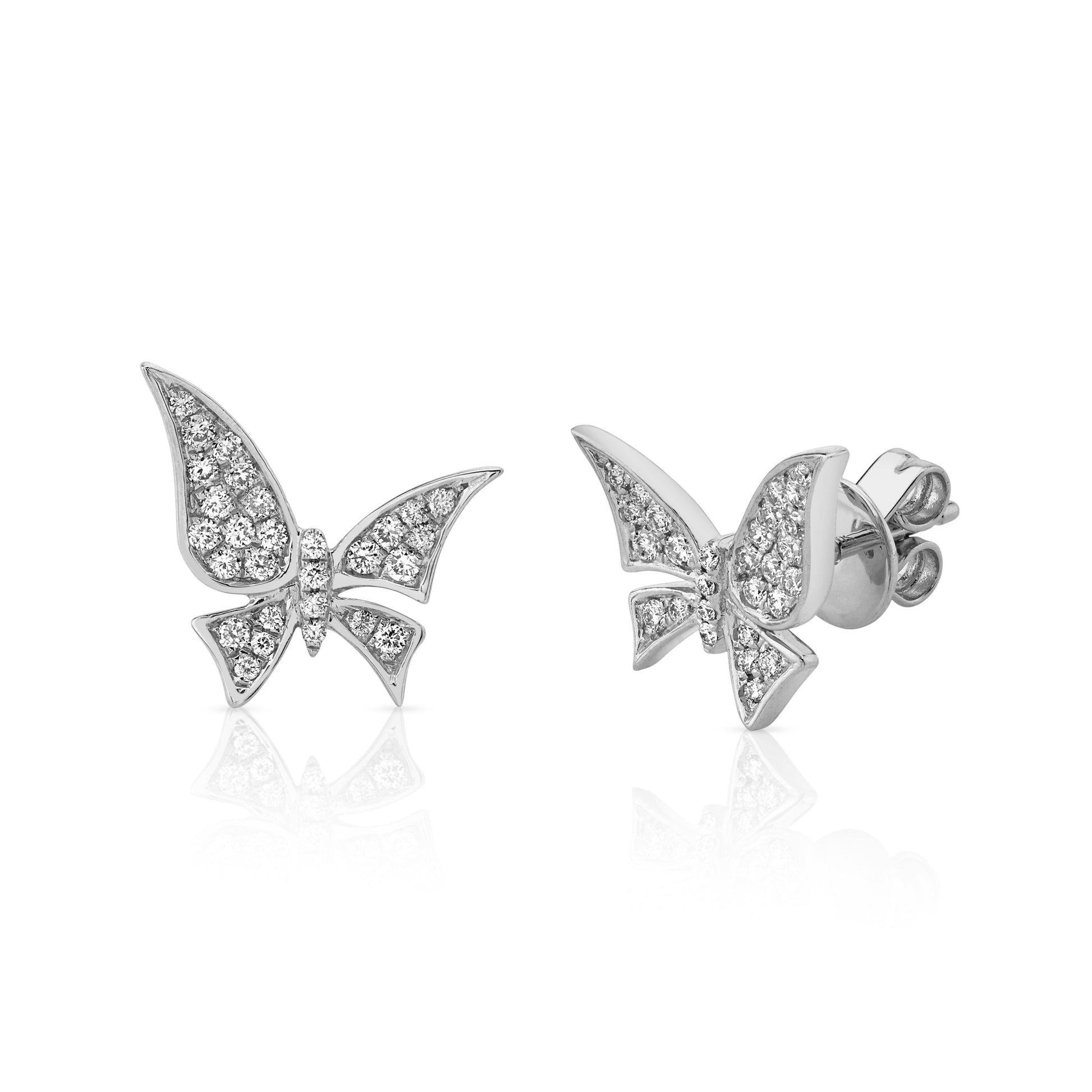 Natural White Diamond Butterfly Stud Earrings in 14K White Gold