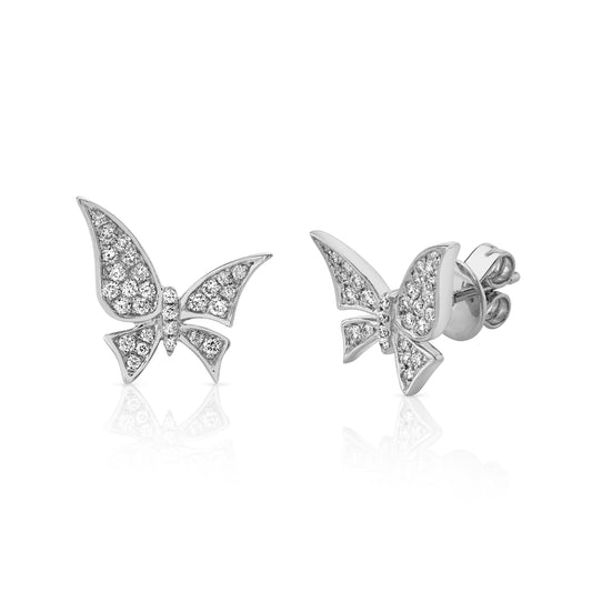 Natural White Diamond Butterfly Stud Earrings in 14K White Gold