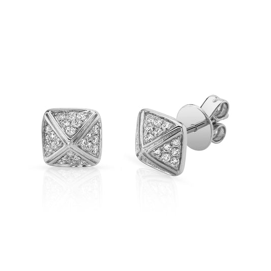 Natural White Diamond Pyramid Stud Earrings in 14K White Gold